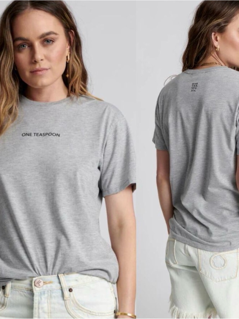 One Teaspoon Logo Crew Tee Short Sleeve Top organic cotton Gray S 20.5 Pit Topit